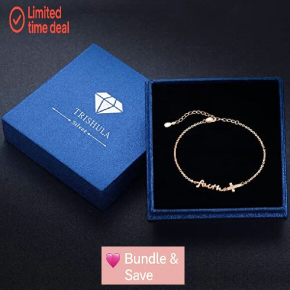 Sterling Silver Adjustable Anklet with Faith Cross & Angel Wing Pendant - Picture 8 of 8